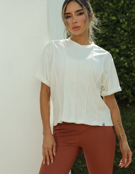 T-shirt en Rib algodón con cortes decorativos