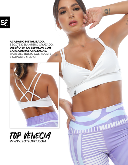 Top Venecia brillante con copas removibles y escote cruzado